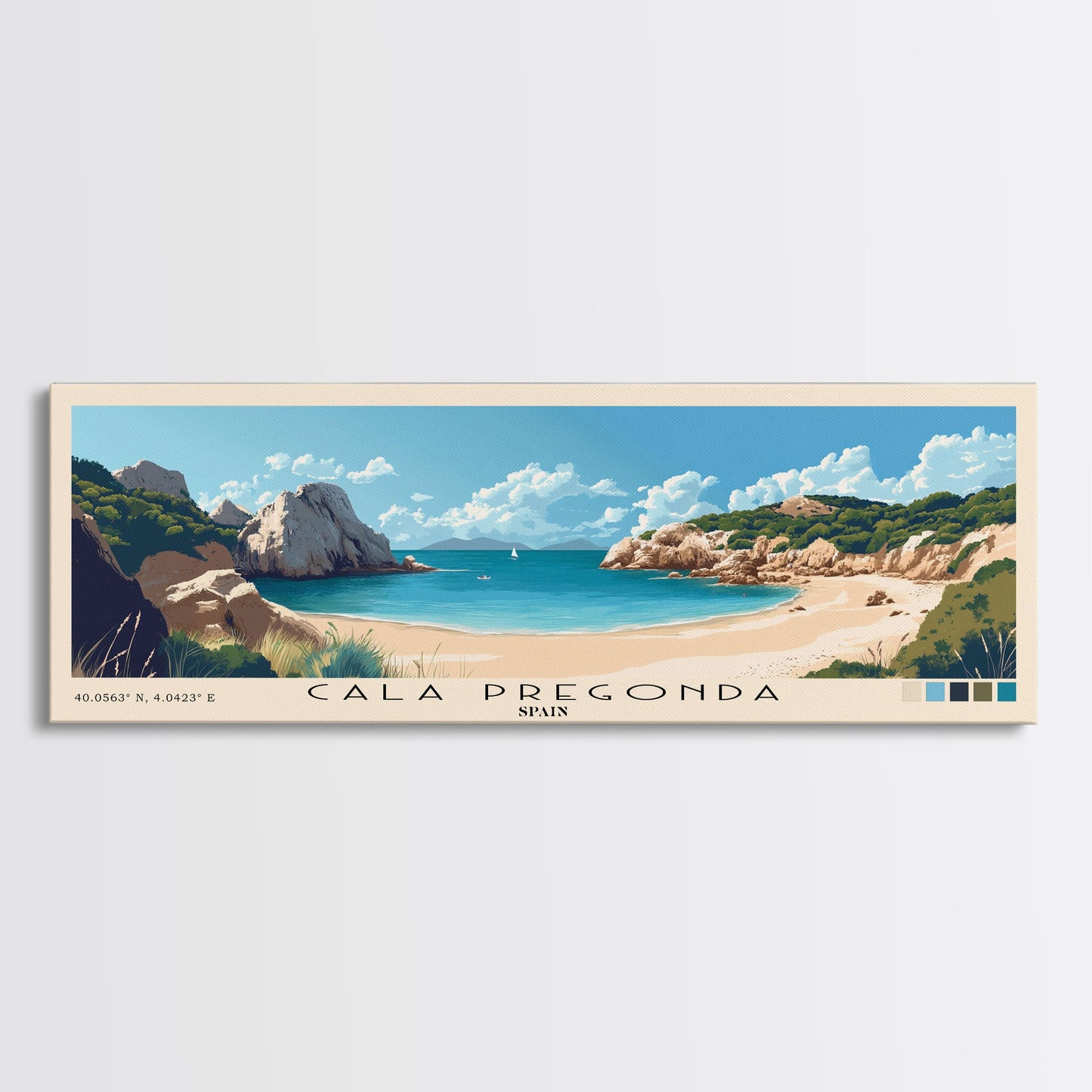 Cala Pregonda, Spain Panoramic Print, Vacation Gift, Spain Wall Art, Beach Painting, Beach Decor, Beach Or Lakehouse Art