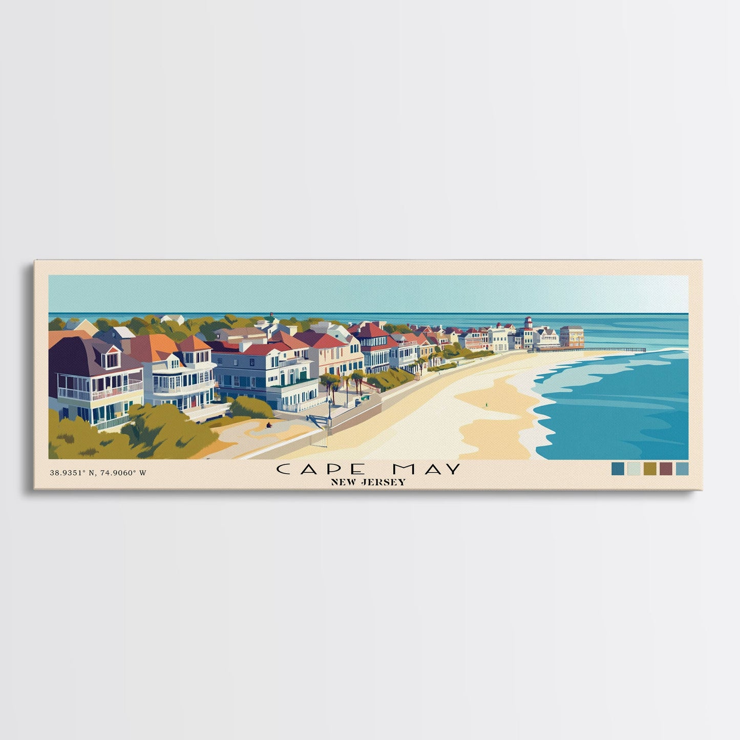 Cape May, New Jersey Panoramic Beach Print, Vacation Gift, New Jersey Wall Art, Beach Painting, Beach Decor, Beach Painting