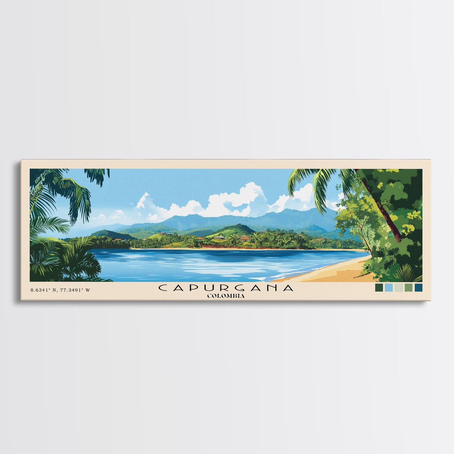 Capurgana, Colombia Panoramic Beach Print, Vacation Gift, Colombia Wall Art, Beach Painting, Beach Decor, Beach Painting