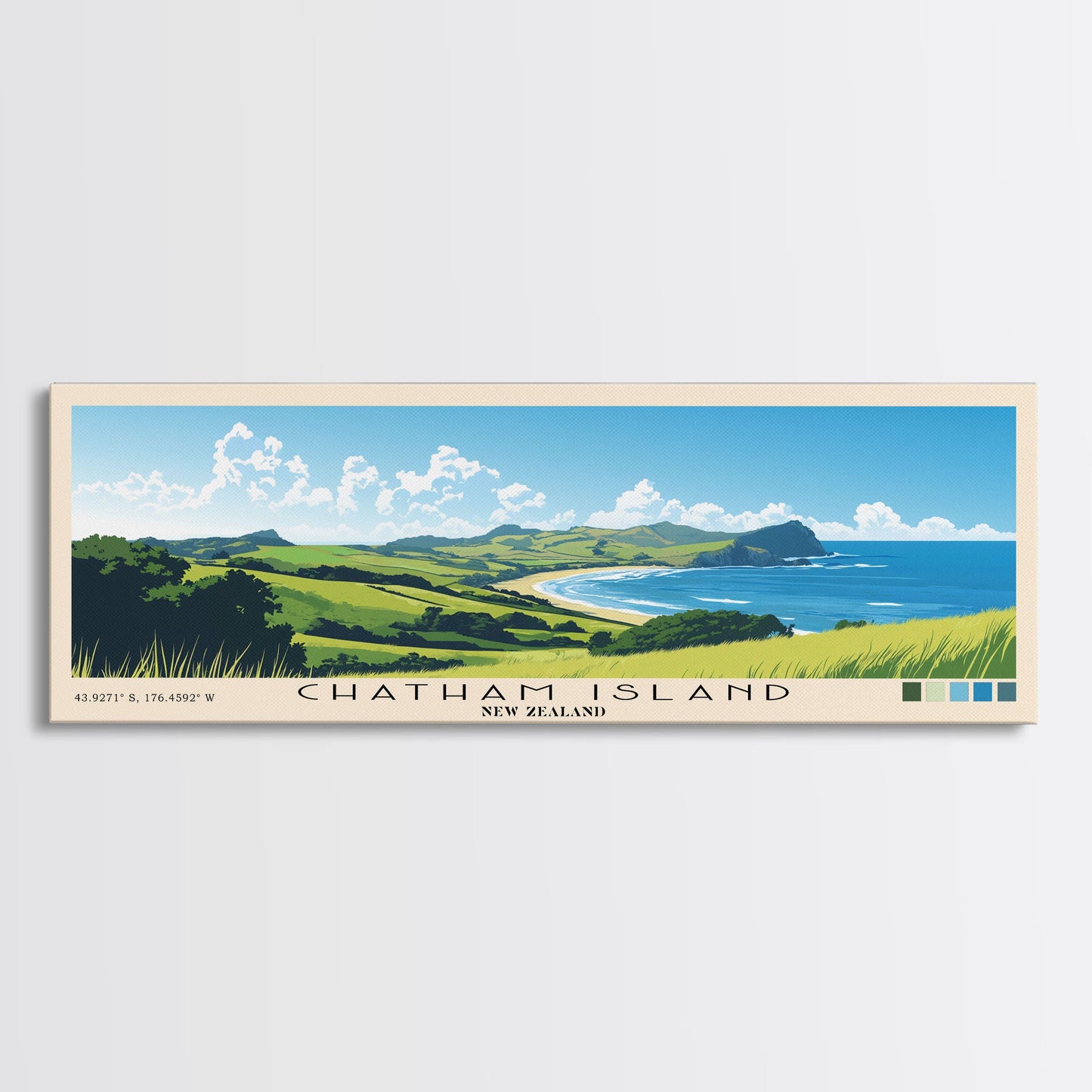Chatham Island, New Zealand Panoramic Print, Vacation Gift, New Zealand Wall Art, Beach Painting, Beach Decor, Beach Or Lakehouse Art