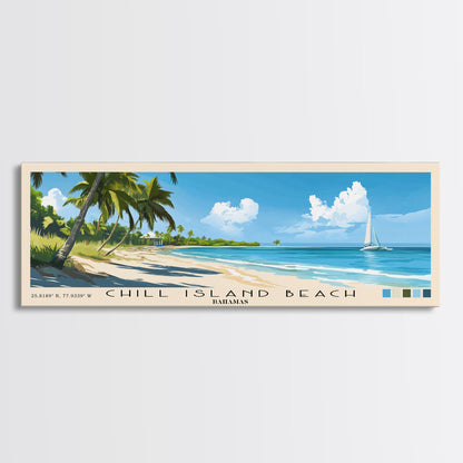 Chill Island Beach, Bahamas Panoramic Beach Print, Vacation Gift, Bahamas Wall Art, Beach Painting, Beach Decor, Beach Painting