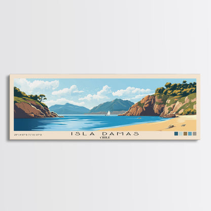 Isla Damas, Chile Panoramic Print, Vacation Gift, Chile Wall Art, Beach Painting, Beach Decor, Large Wall Art, Wood Frame Art