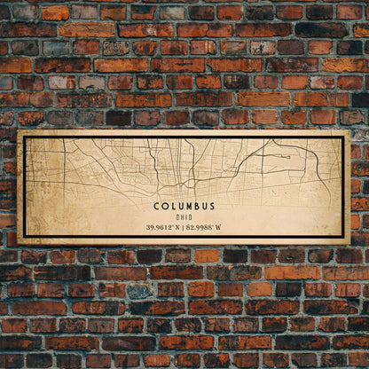 Columbus Panoramic vintage map print poster or framed canvas, Ohio map print poster canvas, Columbus city map print poster canvas