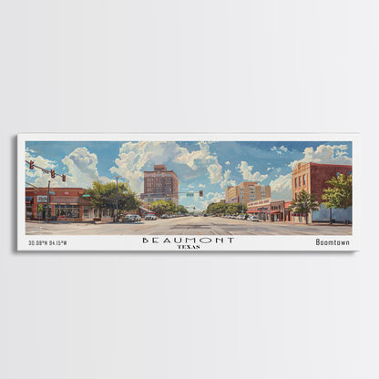 Beaumont Texas Panoramic Painting, Watercolor Framed Canvas Print, Scenic City Art, Travel Poster, Wall Hanging, Living Room Art, Gift Idea