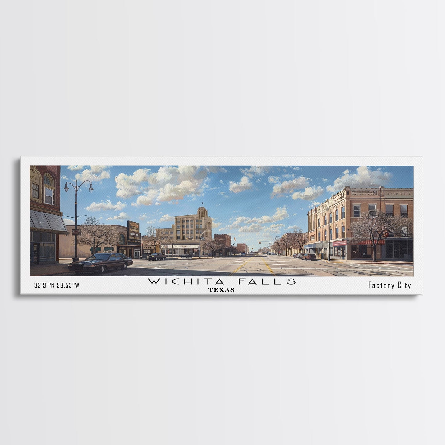 Panoramagemälde von Wichita Falls, Texas, gerahmter Leinwanddruck, Reiseposter im Retro-Stil, einzigartige Wohndekoration, künstlerische Wandgestaltung fürs Büro