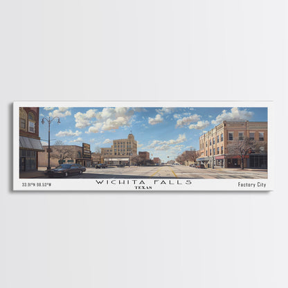Panoramagemälde von Wichita Falls, Texas, gerahmter Leinwanddruck, Reiseposter im Retro-Stil, einzigartige Wohndekoration, künstlerische Wandgestaltung fürs Büro