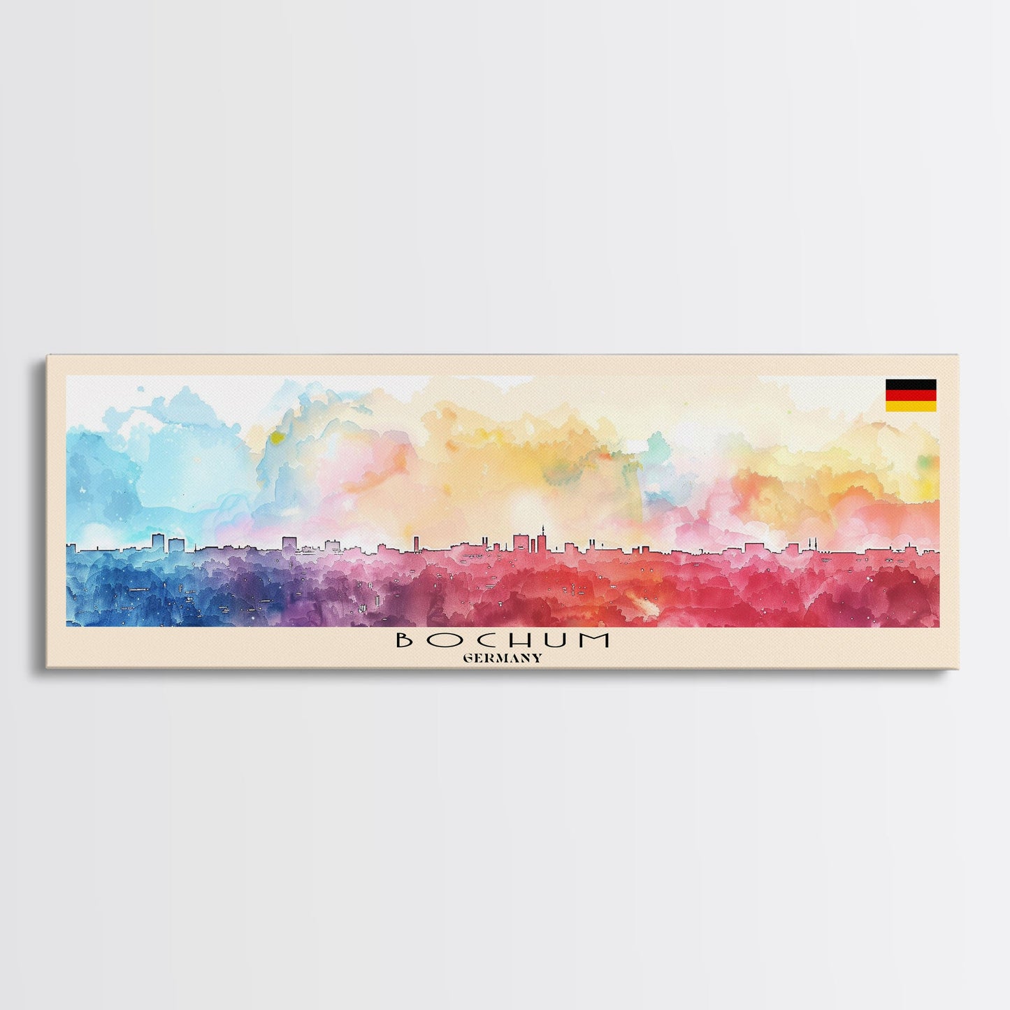 Bochum Germany Panoramic Travel Poster, Framed Canvas Print or Metal Wall Art, Travel Art, Home Decor, Panoramic Painting, Midcentury Art