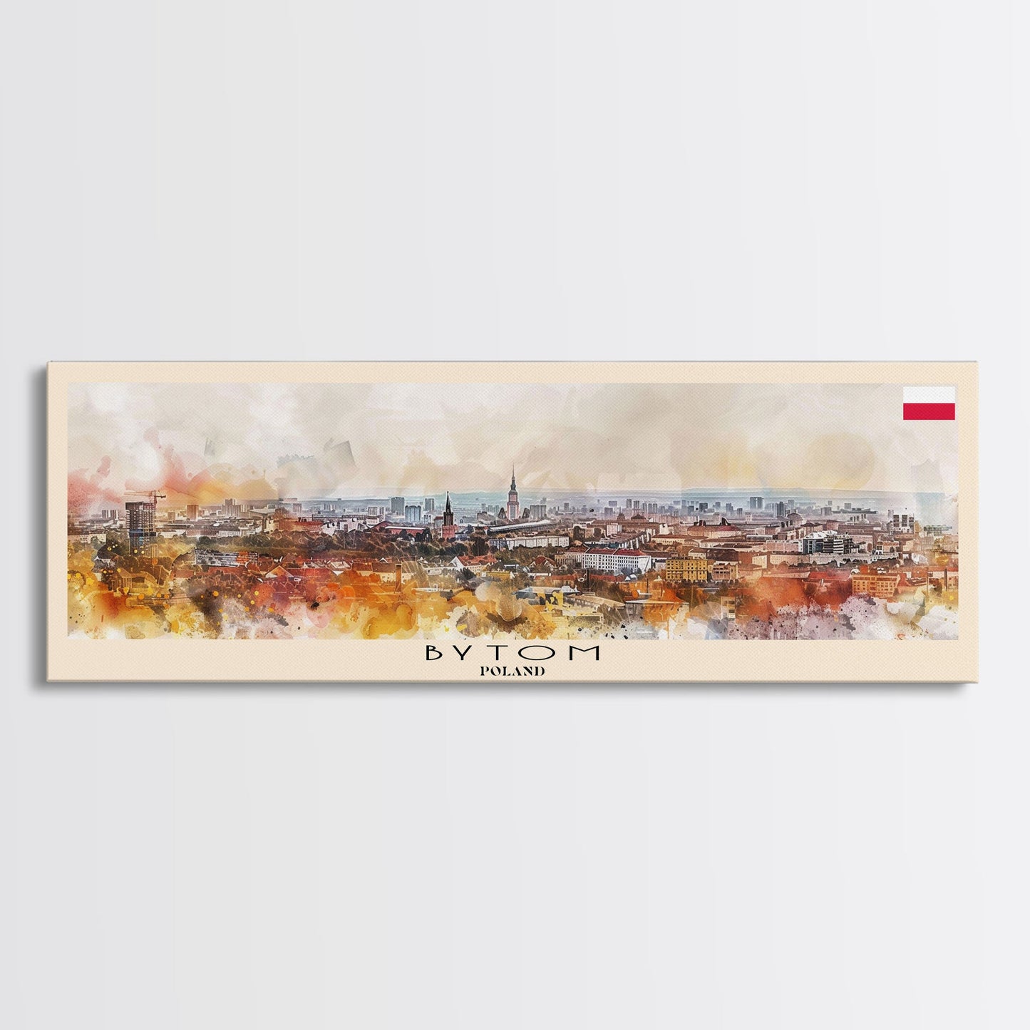 Bytom Poland Panoramic Travel Poster, Framed Canvas Print or Metal Wall Art, Travel Art, Home Decor, Panoramic Painting, Midcentury Art