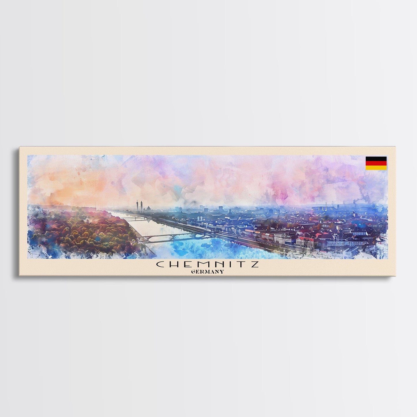 Chemnitz Germany Wall Art, Panoramic Travel Poster, Panoramic Framed Canvas Print, City Wall Art, Wall Hanging Home Decor, Travel Art