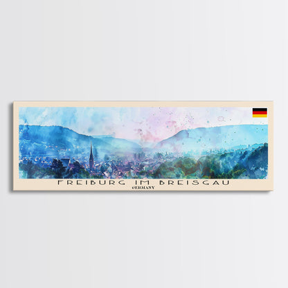 Freiburg Germany Panoramic Travel Poster, Framed Canvas Print or Metal Wall Art, Travel Art, Home Decor, Panoramic Painting, Midcentury Art