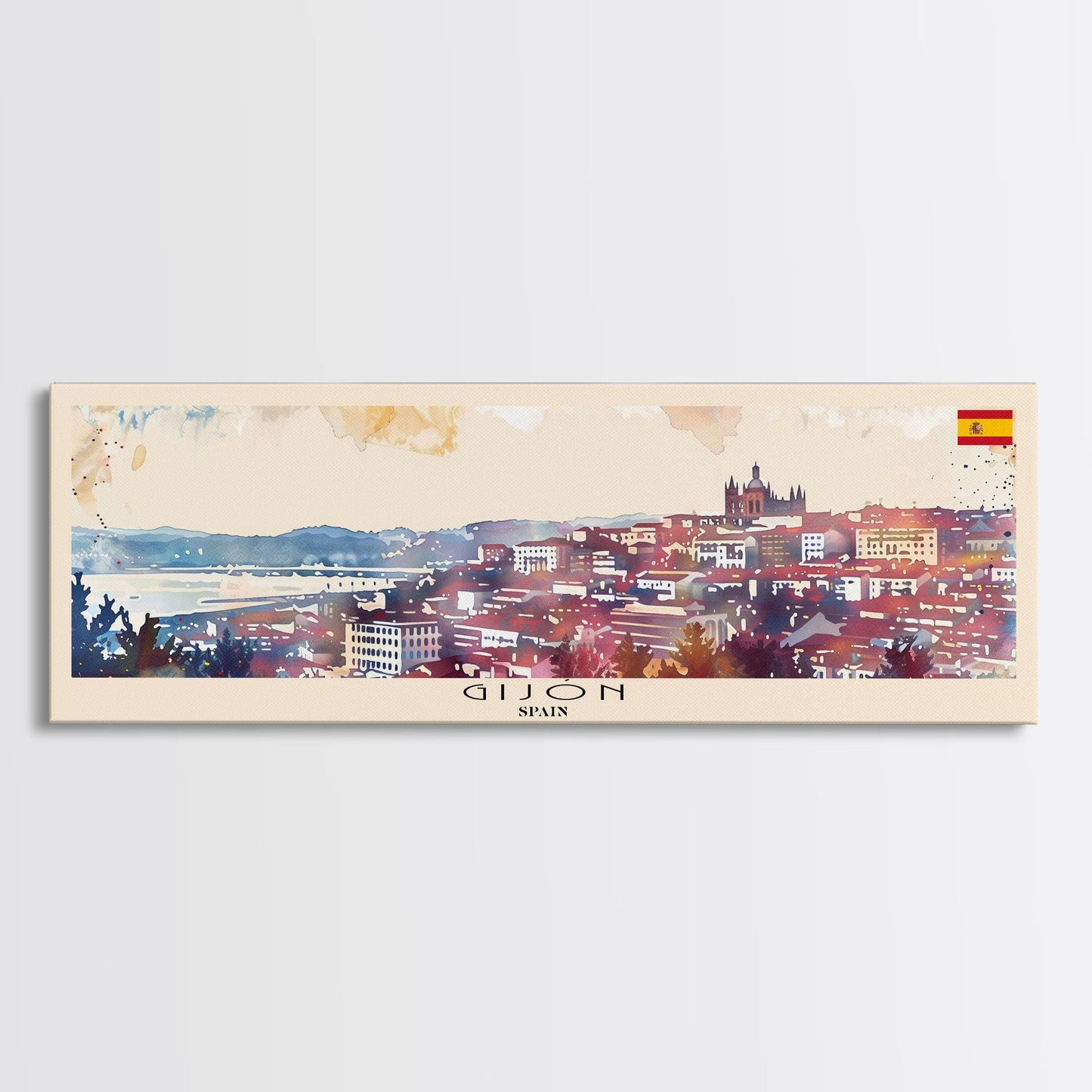 Gijón, Spanien – Kunstdruck für die Wand, Panorama-Stadtbild, Reisekunst, Wanddekoration, Urlaubsgeschenk, gerahmter Leinwanddruck oder Metallbild