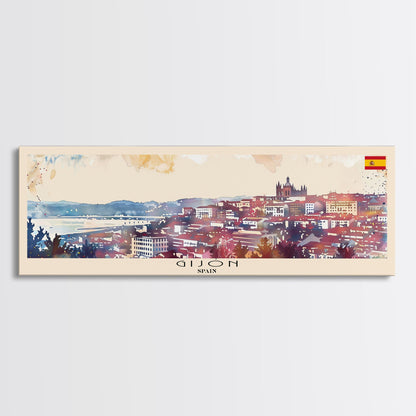 Gijón, Spanien – Kunstdruck für die Wand, Panorama-Stadtbild, Reisekunst, Wanddekoration, Urlaubsgeschenk, gerahmter Leinwanddruck oder Metallbild