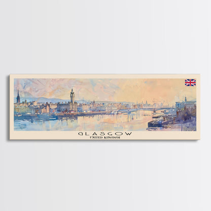 Glasgow, Vereinigtes Königreich – Reisekunst, Stadtkunst, gerahmter Leinwanddruck oder Wandbild aus Metall, Europa-Reiseposter, Panorama-Wandbild, extra breites Wandbild