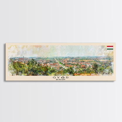 Gyor Hungary Wall Art, Panoramic Travel Poster, Panoramic Framed Canvas Print, City Wall Art, Wall Hanging Home Decor, Travel Art