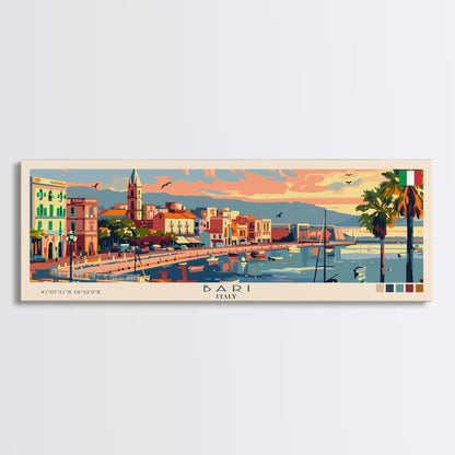 Bari Italy Travel Art, City Art, Framed Canvas Print or Metal Wall Art, Europe Travel Poster, Panoramic Wall Art, Extra Wide Wall Art