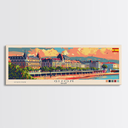 Gijón, Spanien – Kunstdruck für die Wand, Panorama-Stadtbild, Reisekunst, Wanddekoration, Urlaubsgeschenk, gerahmter Leinwanddruck oder Metallbild