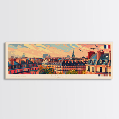 Wandbild „Lille, Frankreich“, Panorama-Reiseposter, gerahmter Panorama-Leinwanddruck, Stadtbild, Wanddekoration, Reisekunst