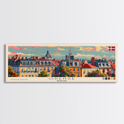 Odense, Dänemark – Wandbild, Panorama-Reiseposter, gerahmter Panorama-Leinwanddruck, Stadtbild, Wanddekoration, Reisekunst