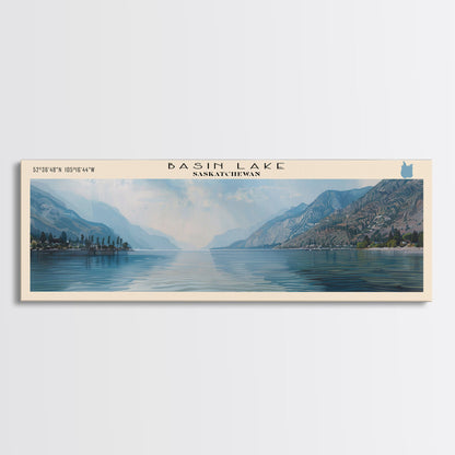 Basin Lake Panoramic Framed Canvas Print, Lake House Decor, Scenic Painting, Travel Poster, Rustic Art, Nature Wall Art