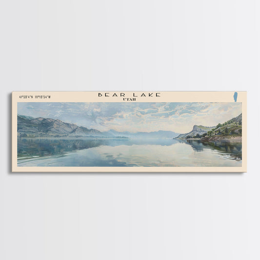 Bear Lake Panoramic Framed Canvas Print, Lake House Decor, Scenic View, Travel Poster, Minimalist Art, Home Decoration