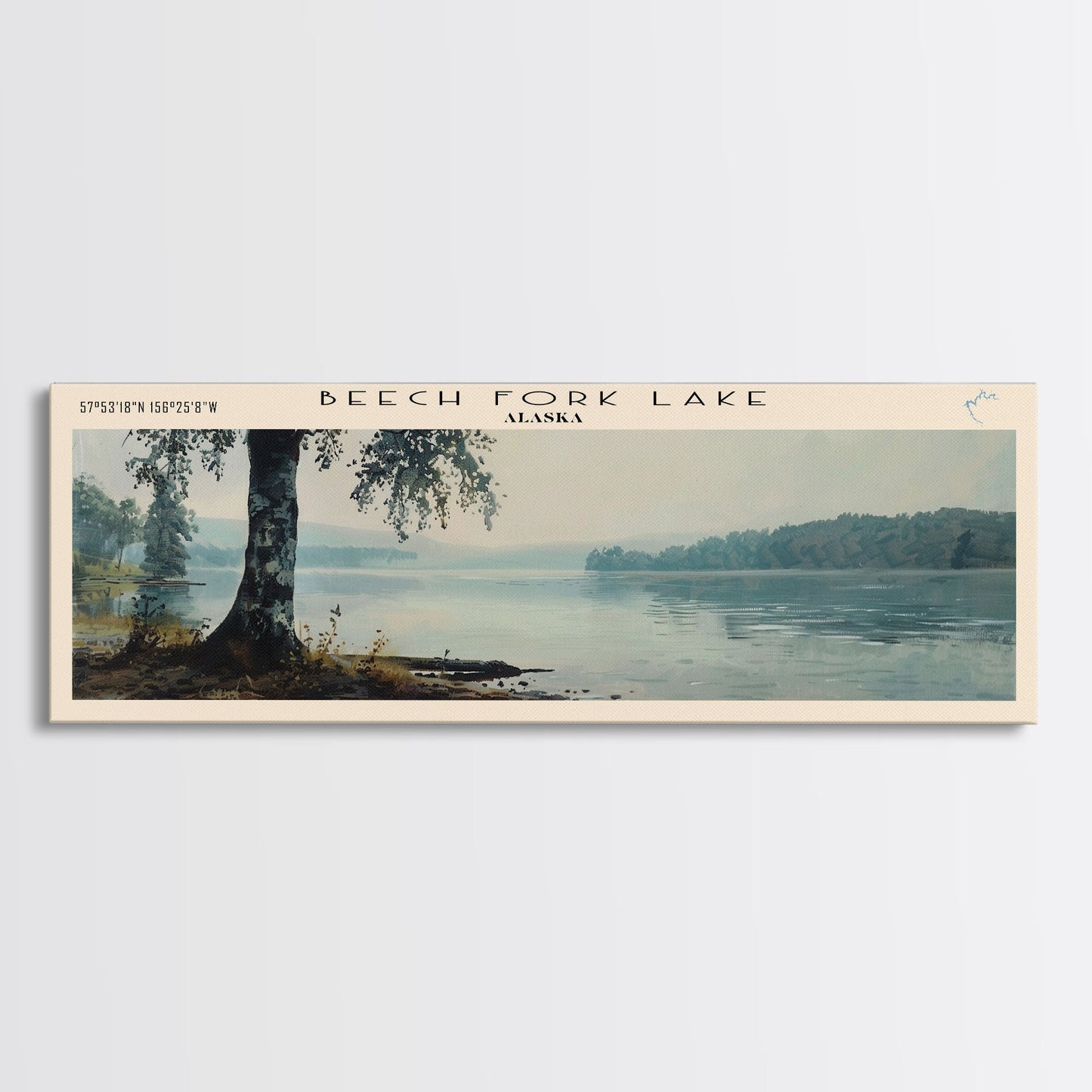 Beech Fork Lake West Virginia Framed Canvas Print, Panoramic Lake House Art, Scenic Painting, Travel Poster, Rustic Decor, Nature Scene