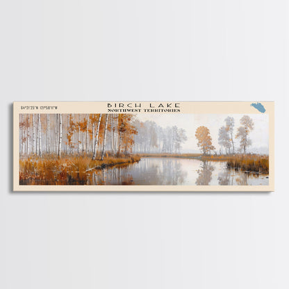 Birch Lake Framed Canvas Print, Panoramic Lake House Decor, Scenic View, Travel Poster, Rustic Art, Lake Painting