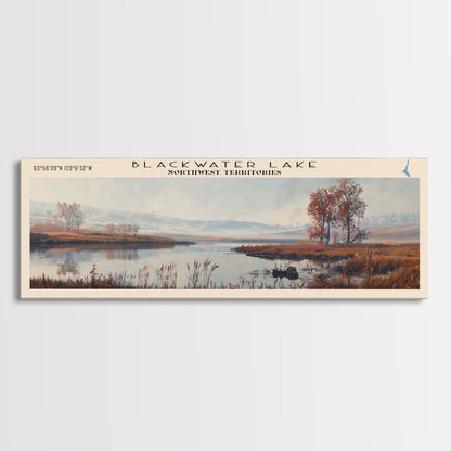 Blackwater Lake Framed Canvas Print, Lake House Decor, Panoramic Scenic View, Travel Poster, Minimalist Art, Lake Painting