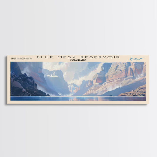 Blue Mesa Reservoir Colorado Framed Canvas Print, Panoramic Lake House Decor, Scenic View, Travel Poster, Rustic Art, Lake Painting