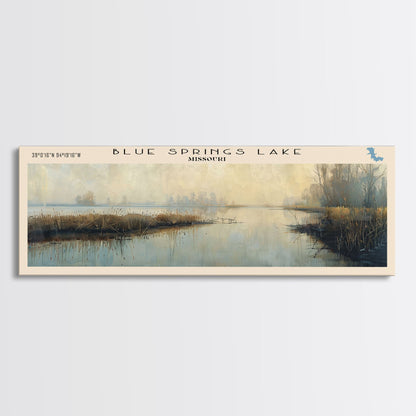 Blue Springs Lake Missouri Framed Canvas Print, Lake House Art, Panoramic Scenic View, Travel Poster, Minimalist Art, Lake Painting
