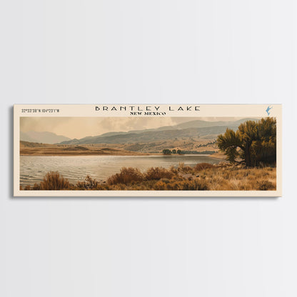 Brantley Lake New Mexico Framed Canvas Print, Lake House Art, Panoramic Wall Art, Travel Poster, Modern Lake Painting, Nature Art