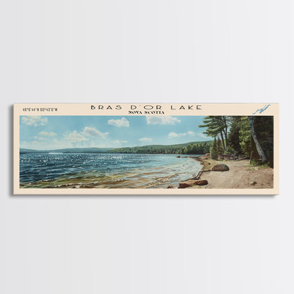 Bras d'Or Lake Framed Canvas Print, Panoramic Lake House Decor, Wall Art, Travel Poster, Rustic Lake Painting, Home Decor