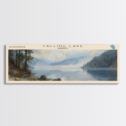 Calling Lake Framed Canvas Print, Panoramic Lake House Decor, Wall Art, Travel Poster, Rustic Lake Painting, Nature Art