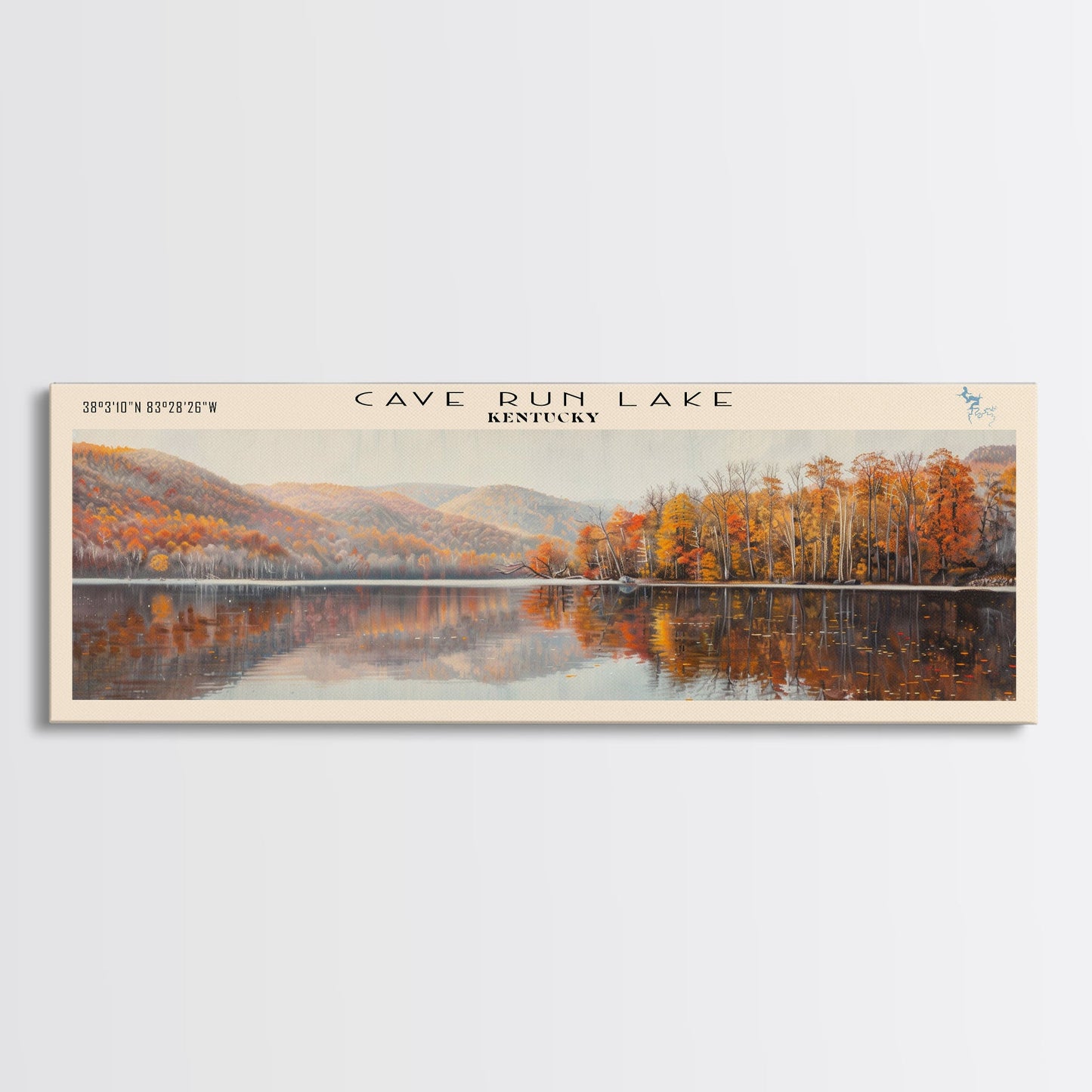 Cave Run Lake Kentucky Framed Canvas Print, Lake House Decor, Panoramic Wide Art, Travel Poster, Rustic Lake Painting, Nature Art