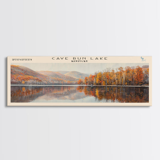 Cave Run Lake Kentucky Framed Canvas Print, Lake House Decor, Panoramic Wide Art, Travel Poster, Rustic Lake Painting, Nature Art