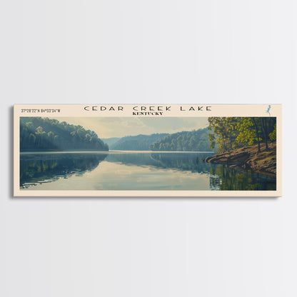 Cedar Creek Lake Kentucky Framed Canvas Print, Panoramic Lake House Decor, Wide Wall Art, Travel Poster, Rustic Lake Painting, Nature Art