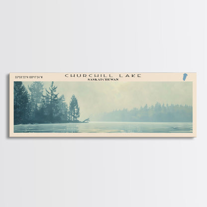 Churchill Lake Framed Canvas Print, Panoramic Lake House Decor, Wide Wall Art, Travel Poster, Modern Lake Painting, Nature Art