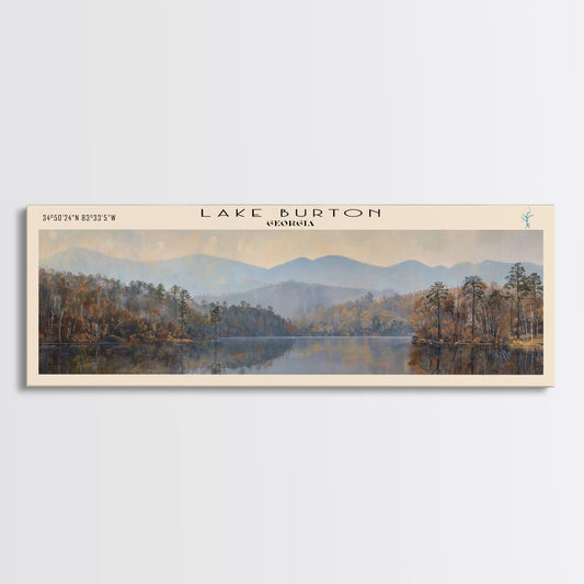 Lake Burton Georgia Framed Canvas Print, Lake House Art, Panoramic Wall Art, Travel Poster, Scenic Lake Painting, Home Decor