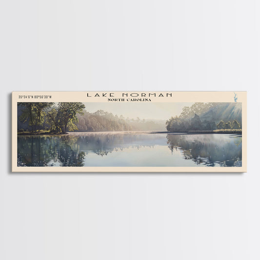 Lake Norman North Carolina Framed Canvas Print, Lake House Decor, Panoramic Wall Art, Travel Poster, Scenic Landscape Painting, Contemporary Art