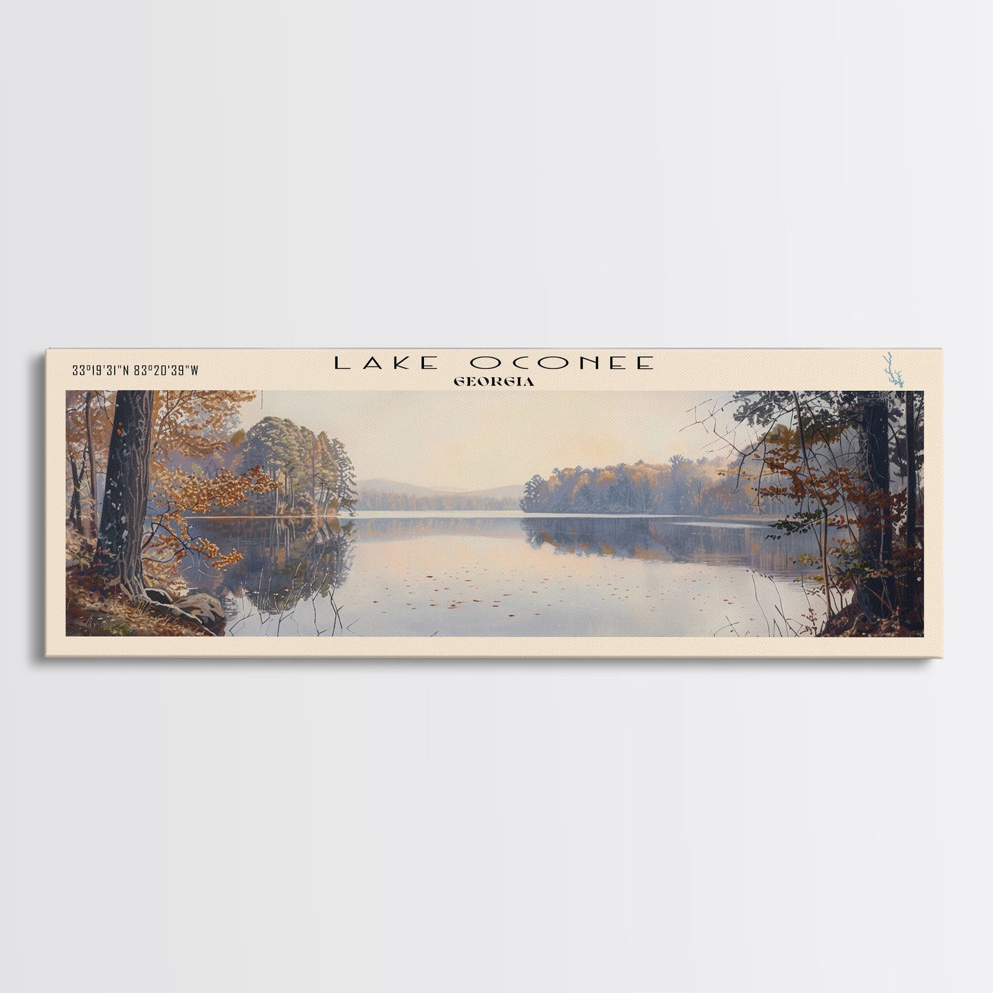 Lake Oconee Georgia Framed Canvas Print, Lake House Decor, Panoramic Wall Art, Travel Poster, Serene Landscape Painting, Living Room Decor
