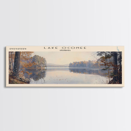 Lake Oconee Georgia Framed Canvas Print, Lake House Decor, Panoramic Wall Art, Travel Poster, Serene Landscape Painting, Living Room Decor
