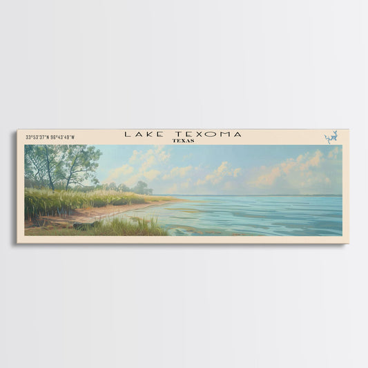 Lake Texoma Texas Framed Canvas Print, Lake House Decor, Panoramic Wall Art, Travel Poster, Stunning Landscape Painting, Cottage Art