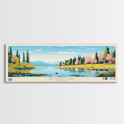 Big Trout Lake Ontario Framed Canvas Print, Panoramic Travel Poster, Midcentury Modern Wall Art, Pop Art, Nature Living Room Art, Lake House Decor