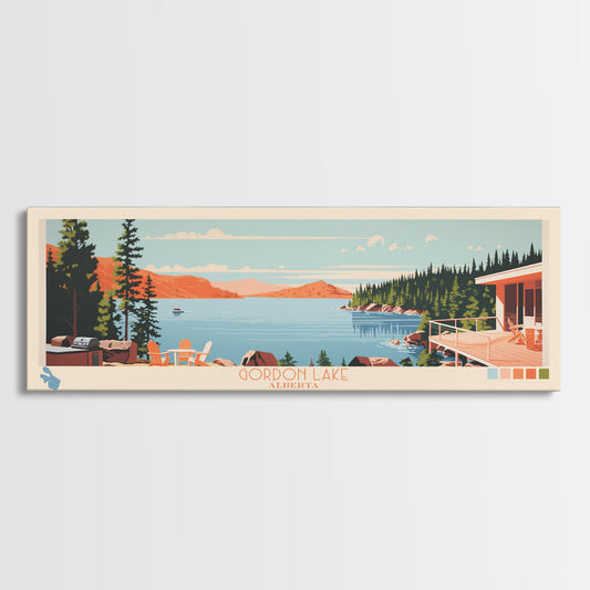 Gordon Lake Alberta Framed Canvas Print, Panoramic Art, Midcentury Modern, Pop Art, Bedroom Decor, Travel Poster, Artistic Decor, Home Decor