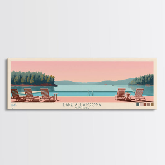 Lake Allatoona Georgia Framed Canvas Print, Panoramic Wall Art, Midcentury Modern, Pop Art, Living Room Decor, Travel Poster, Bedroom Art