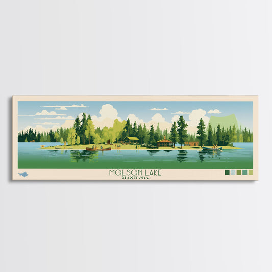 Molson Lake, Manitoba Framed Canvas Print, Panoramic Wall Art, Midcentury Modern, Pop Art, Home Decor, Travel Poster, Bedroom Art