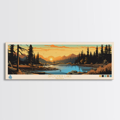 Spooner Lake, Nevada Framed Canvas Print, Lake House Decor, Midcentury Modern Art, Pop Art, Travel Poster, Bedroom Wall Art