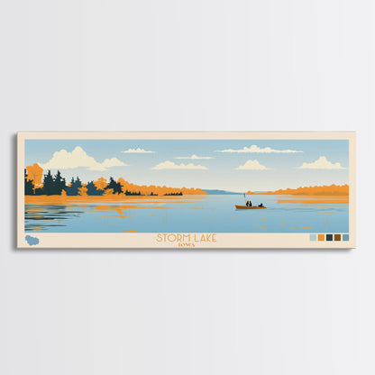 Storm Lake, Iowa Framed Canvas Print, Lake House Decor, Midcentury Modern Art, Pop Art, Travel Poster, Bedroom Wall Art