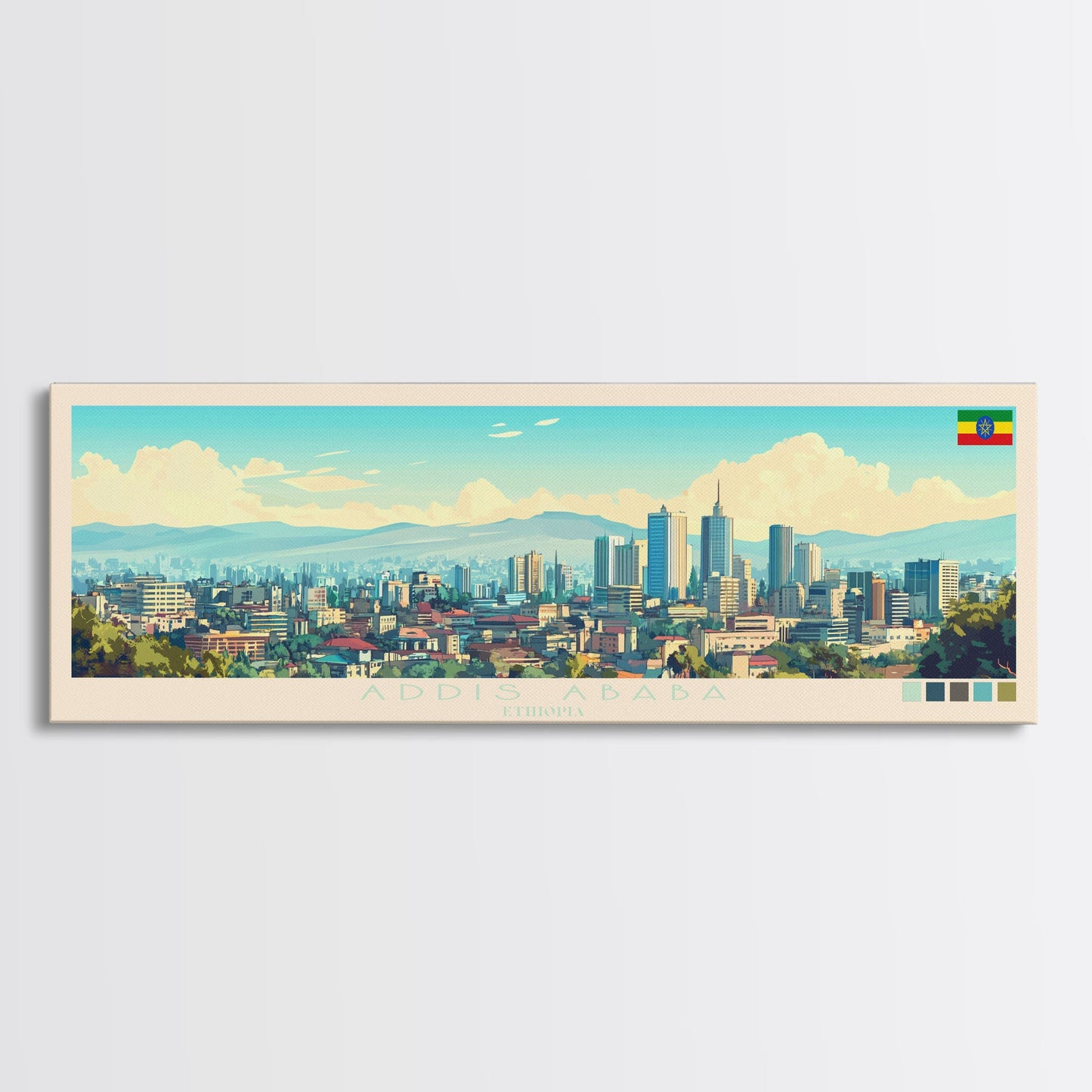 Panoramic Travel Poster Addis Ababa, Ethiopia Canvas Print, Addis Ababa, Ethiopia Painting, Ethiopia Art, Addis Ababa Travel Art, Guest Room Painting