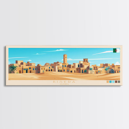 Biskra, Algeria Panoramic Travel Poster Canvas Print, Biskra, Algeria Painting, Algeria Art, Biskra Travel Art, Guest Room Painting