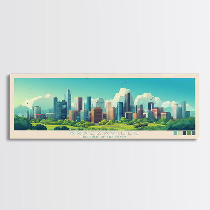 Brazzaville, Republic of the Congo Panoramic Travel Poster Canvas Print, Brazzaville, Republic of the Congo Painting, Republic of the Congo Art, Brazzaville Travel Art, Living Room Painting